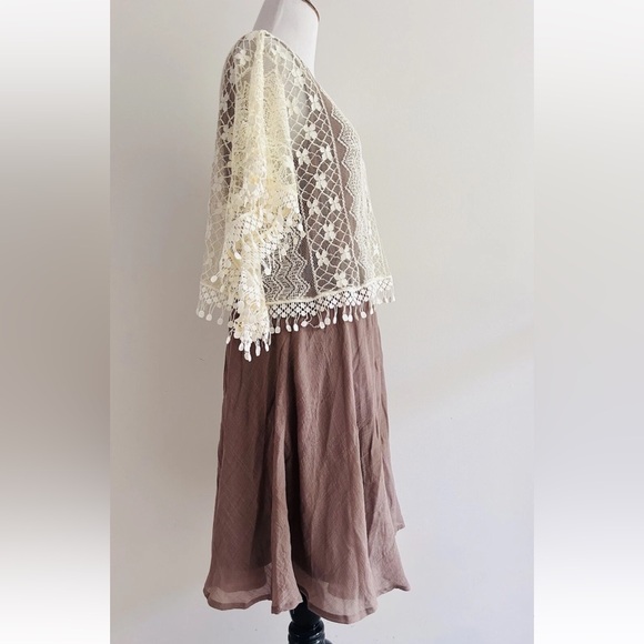 Anthropologie A'reve Eyelet Dolman Dress Womens Size L Brown Lace Overlay - Picture 8 of 13